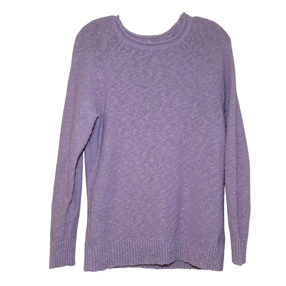 L.L. Bean Womens Lavender Purple Textured Knit Raglan Crewneck Sweater Size M